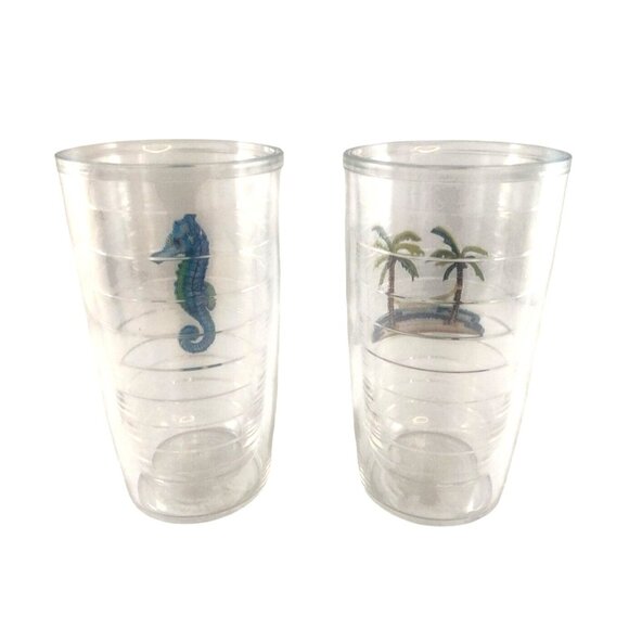 Tervis Double-Wall Insulated Clear Tumblers W/Seahorse/Palm Tree Designs-16 oz - Picture 3 of 13